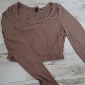 Women's Ribbed Long Sleeve Top - Brown